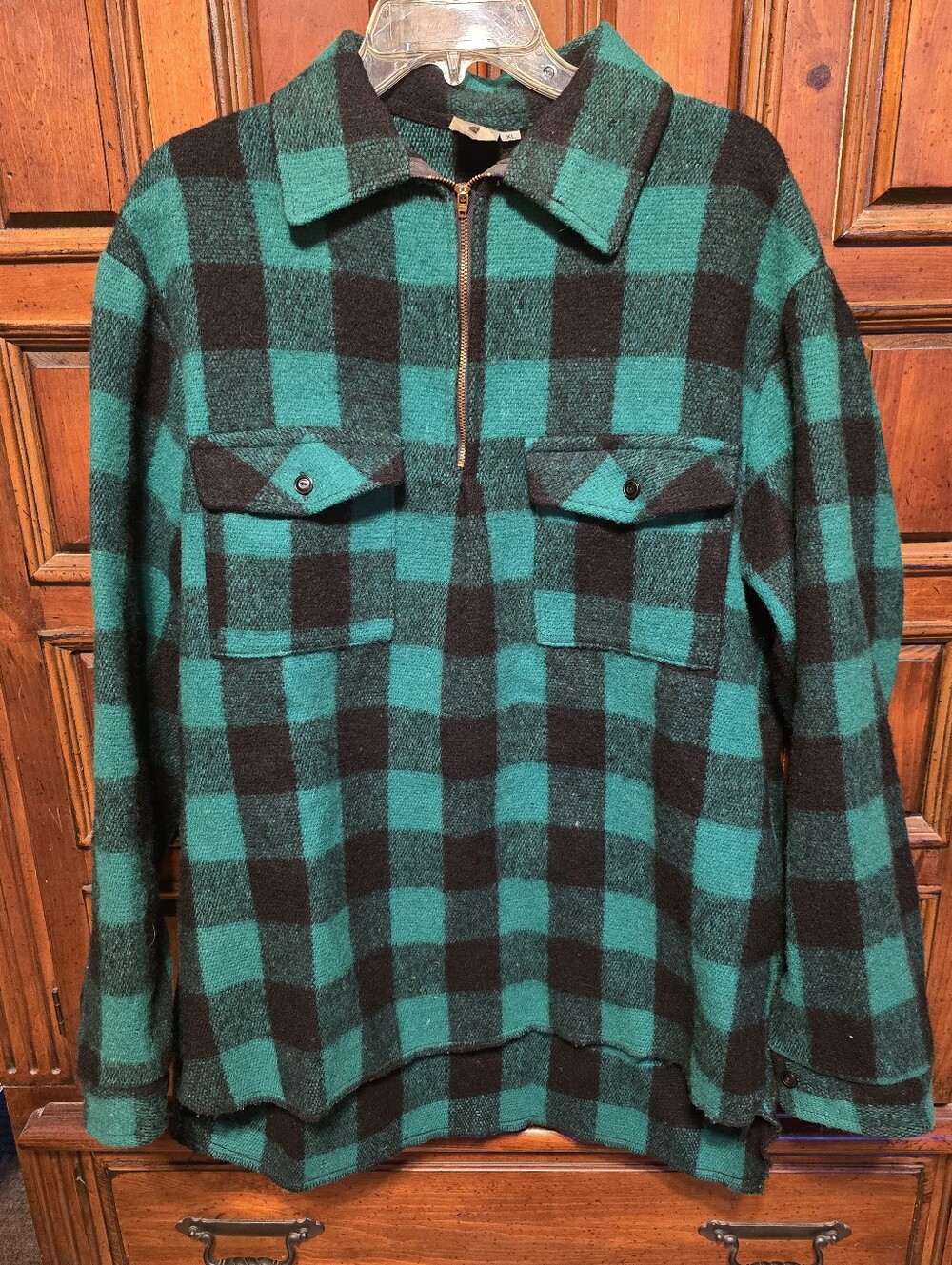 Vtg United The House Brand Green Black Plaid Wool Zip Collared Jacket XL NZ